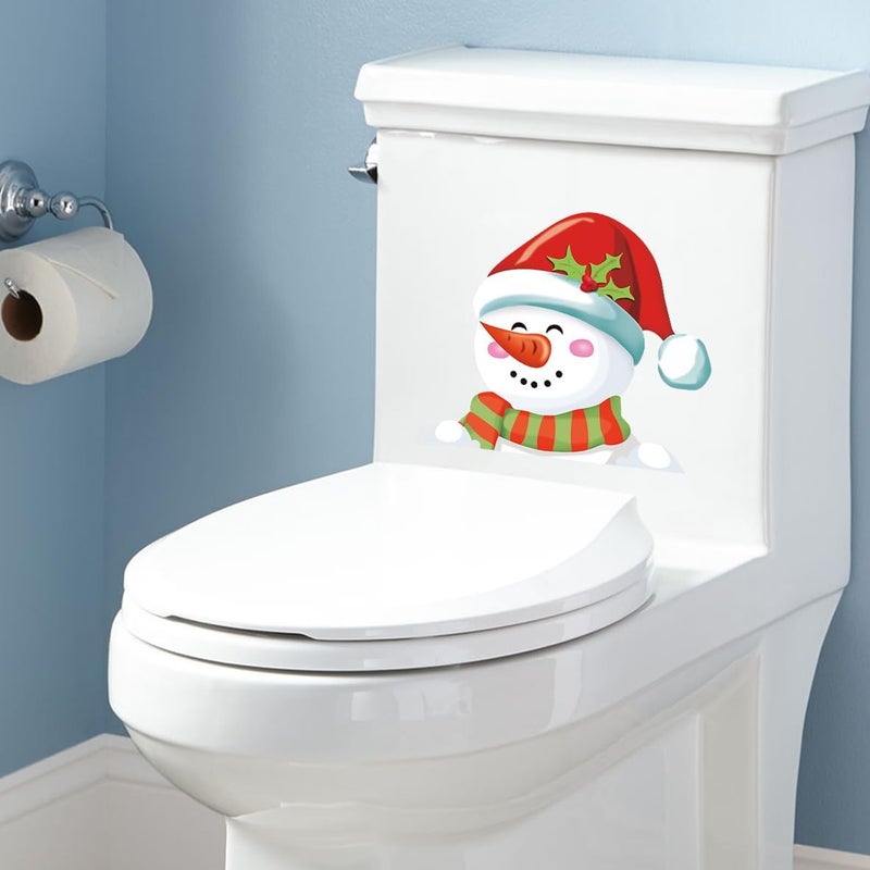 Iprokiu Christmas Toilet Sticker Funny Christmas Santa Claus Snowman Elf Toilet Seat Cover Decoration Waterproof Toilet Seat Lid Decal Bathroom Wall Sticker (Carrot Nose Snowman) - Image 2
